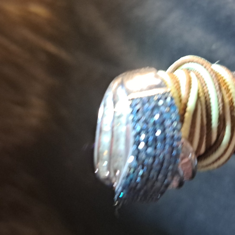 Elegant Sterling Silver White and Blue Diamond  Women's Ring. - Picture 4 of 4